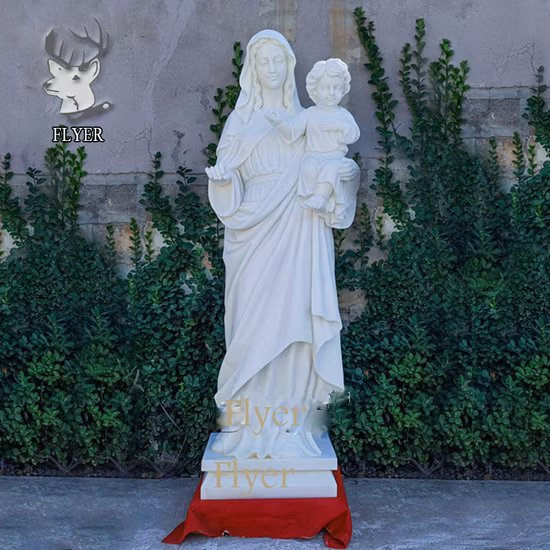 Lebensgroße katholische Jesus-Statue aus weißem Marmor, Christus Jesus und unsere Liebe Frau, Mutter Maria, Marmorstatue